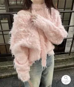 mystic［mline］チョーカー付きシャギーカーディガン