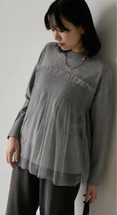 Samansa Mos2 blue チュールドッキングニット　グレー