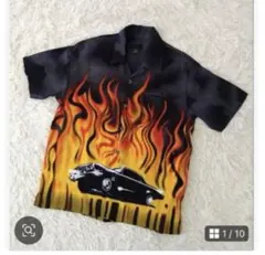 半袖 アロハシャツ ファイヤー パターン 古着 90s ヴィンテージ