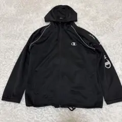 Champion ジャージジャケット パーカー サイドロゴ ブラックシルバーのサムネイル