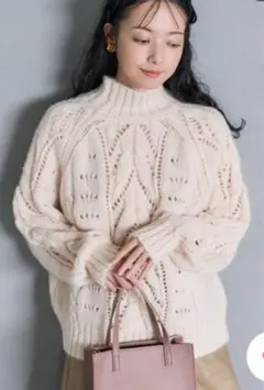 透かし編み ケーブルニット/ハイネックニット