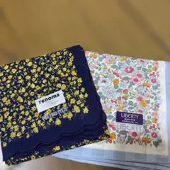 renoma 花柄 ネイビー &LIBERTY花柄ハンカチ セット