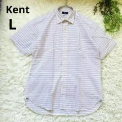 美品　ケントKent ◆ストライプ半袖シャツ(L)ホワイト　ビジネスシャツ