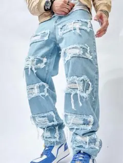 SHEIN ルーズフィット メンズ ダメージ加工フレイドジーンズ
