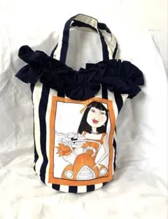 ロラライハリス ネイビーフリルいっぱい トートバッグ