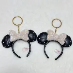 ディズニー カチューシャキーホルダー キルティング カチューシャ ブラック 2点