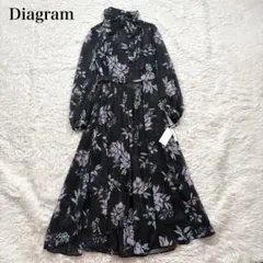 ダイアグラム　フラワー レイヤー ワンピース ボウタイ　花柄　シアー　36サイズ