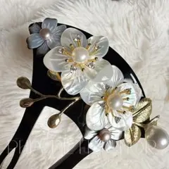 髪飾り 桜 かんざし バチ型 螺鈿 真珠母貝 パール 簪