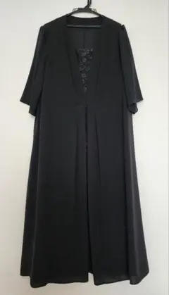 冠婚葬祭ブラックロングドレス Vネック フレアスリーブ4Lサイズ