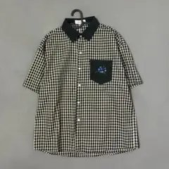 《新品未使用》パッチワーク小格子アメリカンカジュアル半袖シャツストリート
