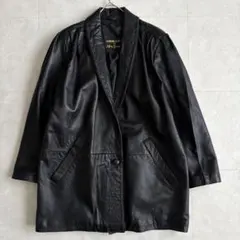 90s vintage 英国製 ミドル丈 本革 レザーコート黒16 XL相当