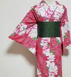 浴衣単品　ピンク地大柄