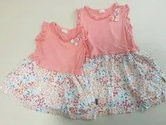 フリル付き花柄ノースリーブワンピース 80cmと100cm 2着セット