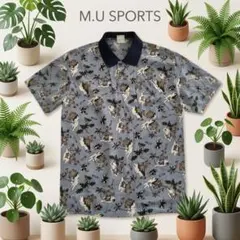 MUSPORTS ミエコウエサコ モックネック ゴルフ 半袖 シャツ 総柄 XL
