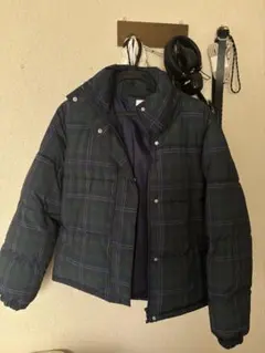ネイビー・グリーン チェック ダウンジャケット