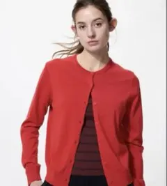 【UNIQLO 】UVカットクルーネックカーディガン レッドM size
