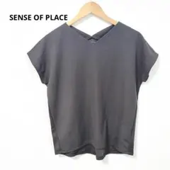 センスオブプレイス フレンチスリーブVネックトップス チャコール Tシャツのサムネイル