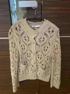 ZARA レース編みカーディガン ベージュ S