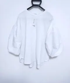 【新品】異素材ボリューム袖カットソー Lサイズ ホワイト