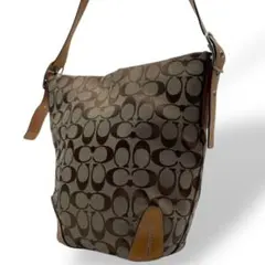 良品 コーチ ショルダーバッグ シグネチャー キャンバス ブラウン 肩掛け