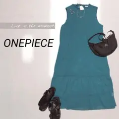 ワンピース　ロング丈　ノースリーブ　ポリエステル　Mサイズ　ブルー