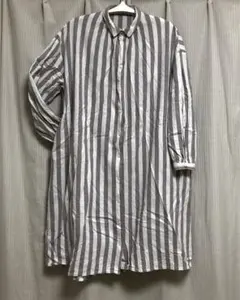 サマンサモスモス　綿麻　ストライプ　ロングシャツ