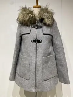 ZARA ファー襟付きショートコート グレー S ウール混