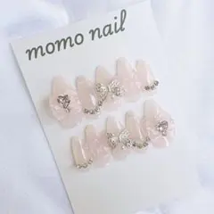 シアーラメピンク チェック フレンチガーリーワンホンy2k量産型 韓国ネイル