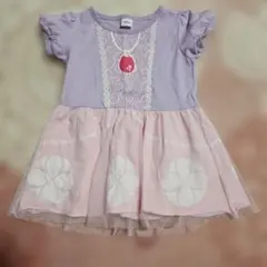 100cmプリンセスソフィア紫とピンクのフリル袖ワンピース
