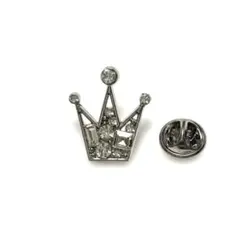 B353 王冠 クラウン 冠 ホワイト ラインストーン シルバー ピンバッチ
