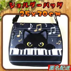 ◉黒猫【ショルダーバッグ】ピアノ♬ブラック♪上部ファスナー式♪ねこ♪猫☆匿名配送