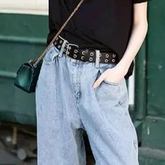 ダブルピンベルト　黒　スタッズベルト　韓国y2k