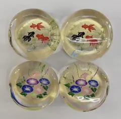 ガラス製 お箸置き 夏バージョン 4個セット 金魚 朝顔 夏飾り 涼しげ 新品