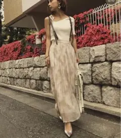 美品　Ameriアメリヴィンテージ 取外しサスペンダー付パイソンプリーツスカート