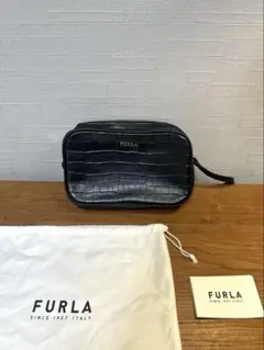 FURLA クロコダイル調 ブラックショルダーバッグ