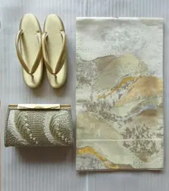 ゴールド草履　クラッチバッグ　袋帯