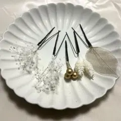 ドライフラワー　かすみ草　ホワイト　ゴールド　髪飾り　成人式　結婚式　卒業