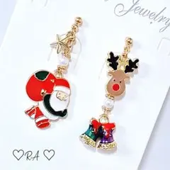 ハンドメイドピアス　Xmasピアス　サンタ&トナカイ