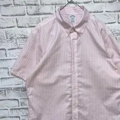ブルックスブラザーズ半袖シャツ！ストライプ　ピンク　ロゴ刺繍L 0729のサムネイル
