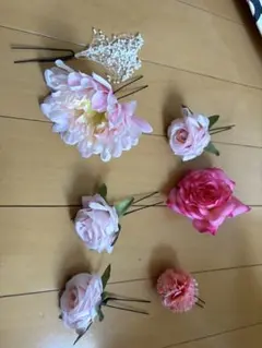 造花　ヘアアクセサリー　7本セット
