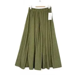 Ray Cassin バイアス切替ストライプ フレアスカート カーキ 新品 Fのサムネイル