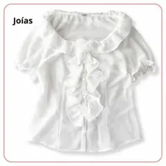 Joías 半袖ブラウス シャツ白 F フリル シアー 透け感 春夏 レディースのサムネイル