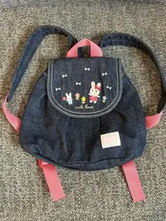 週末セール　miki house うさぎ刺繍　デニムリュック　バック