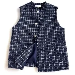 新品未使用 ロペピクニック ツィード ジレ 金ボタン 黒 ポケットあり タグ付