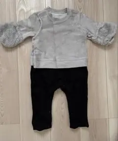 GU ベビー ロンパース カバーオール グレー ブラック 80cm