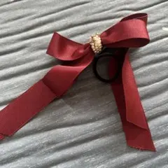 バーガンディリボンのヘアゴム