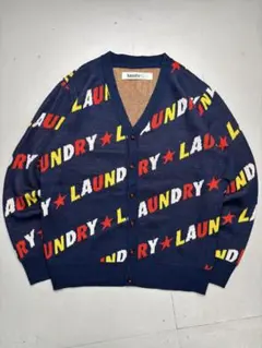 Laundry カーディガン ネイビー ロゴ 総柄 Mサイズ