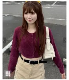 GRL ラメニットクロップド丈カーディガン