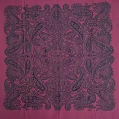 未使用ペイズリー柄ショール 黒&バーガンディフリジン付120サイズ