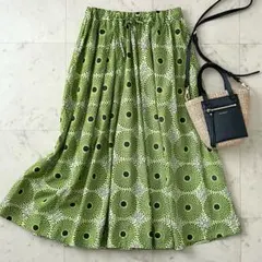 極美品＊ルグラジック コットンロングスカート36 ライム 総柄 25SS 洗えるのサムネイル
